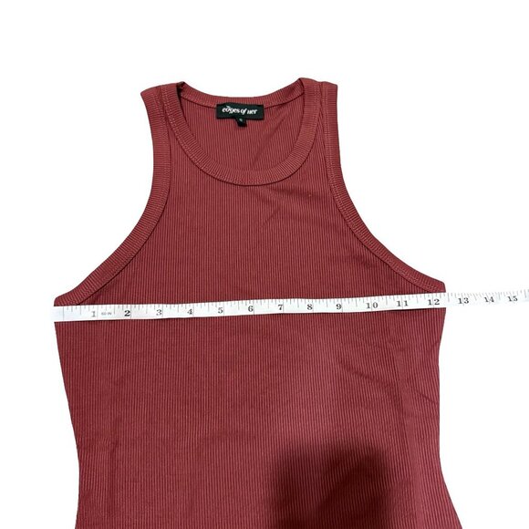 Ribbed Asymmetrical Tank Midi Dress Red Small - Picture 5 of 6